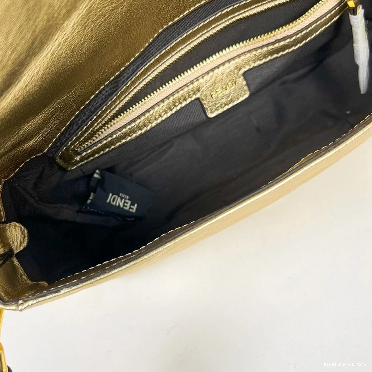 Affordable FF Gold Fendi Bag Leather Motif Baguette Nappa Medium In 0807